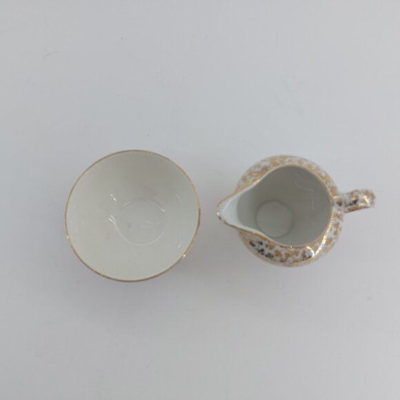 Vintage Empire England Porcelain Chintz Gold Shamrock Print Cream and Sugar Set - Picture 2 of 11